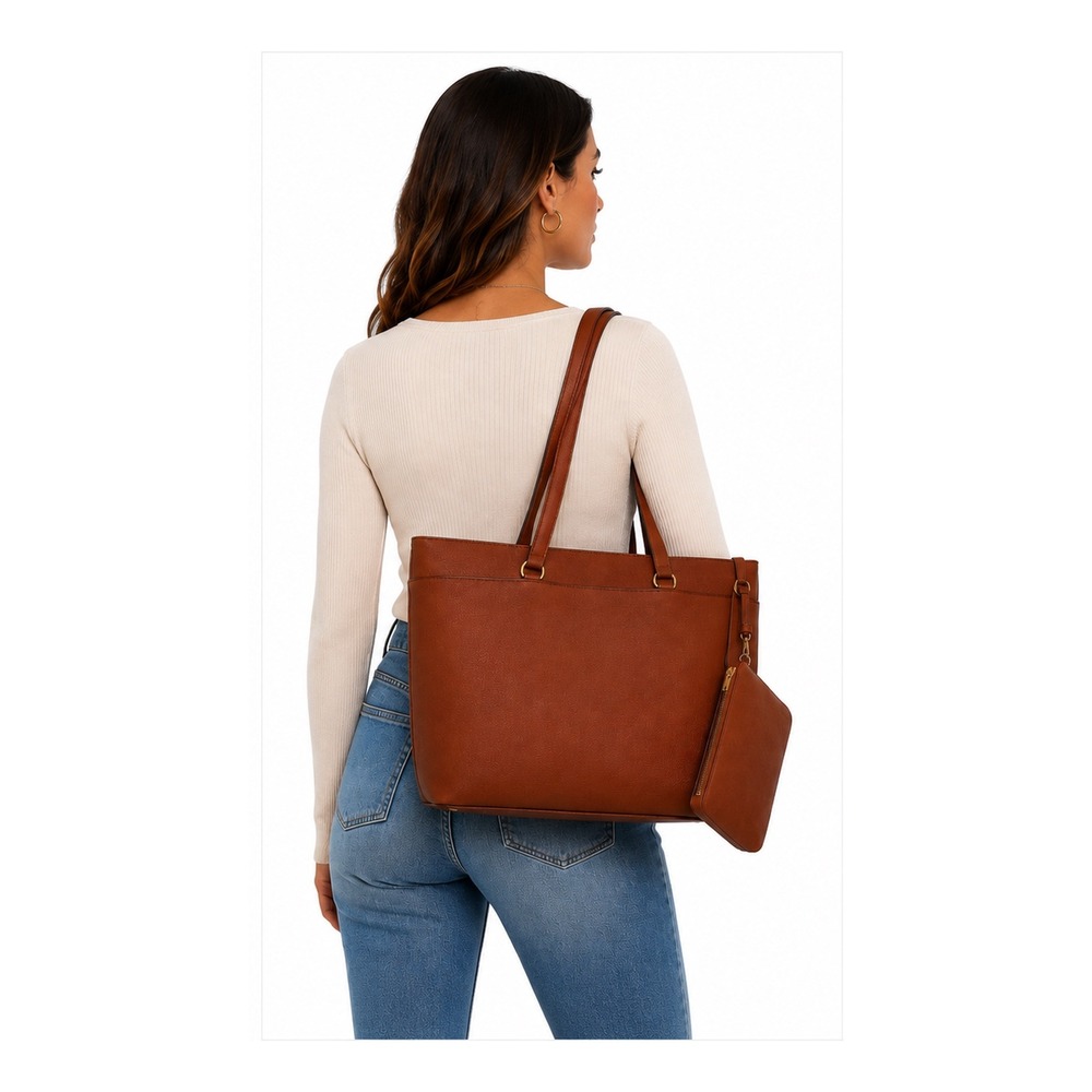 Anne Klein Hazelnut Brown AK Tote Bag with Pouch AKH6490 NWT - Picture 4 of 6